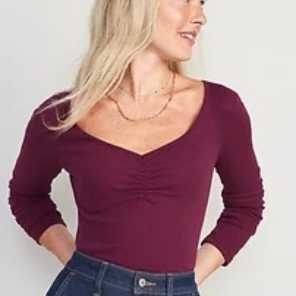 Old Navy Long-Sleeve Cinched-Front Rib-Knit T-Shirt in Winter Wine